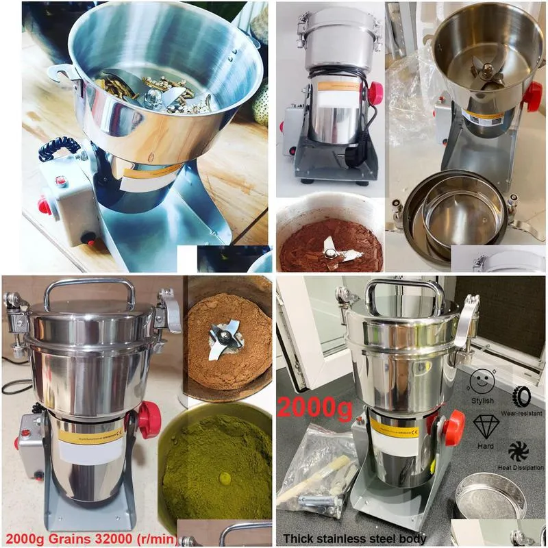 2000g grains spices hebals cereals coffee dry food grinder miller grinding machine gristmill home medicine flour powder crusher l0309