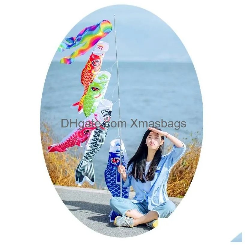 cartoon fish wind sock flag colorful japanese style windsock carp mini koinobori gifts fishs wind streamer home party decorations inventory
