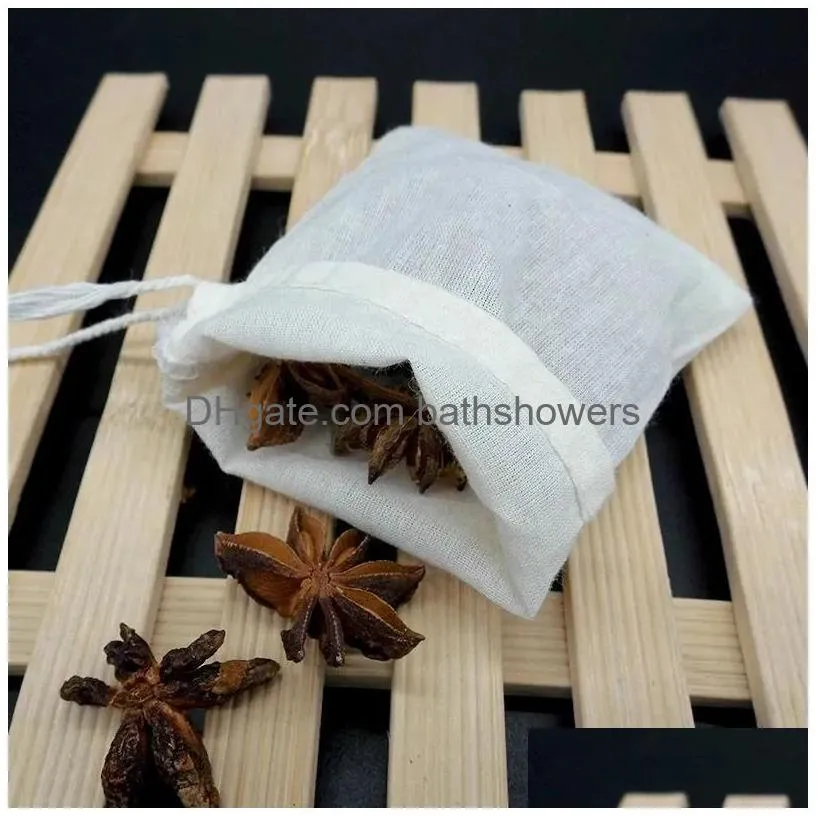 100 Pieces Kitchen Food Muslin Cotton Storage Dstring Bags Empty Tea Filter Sachet Mti Size Soap Cooking Cheesecloth Pouche Wholesale Dhery