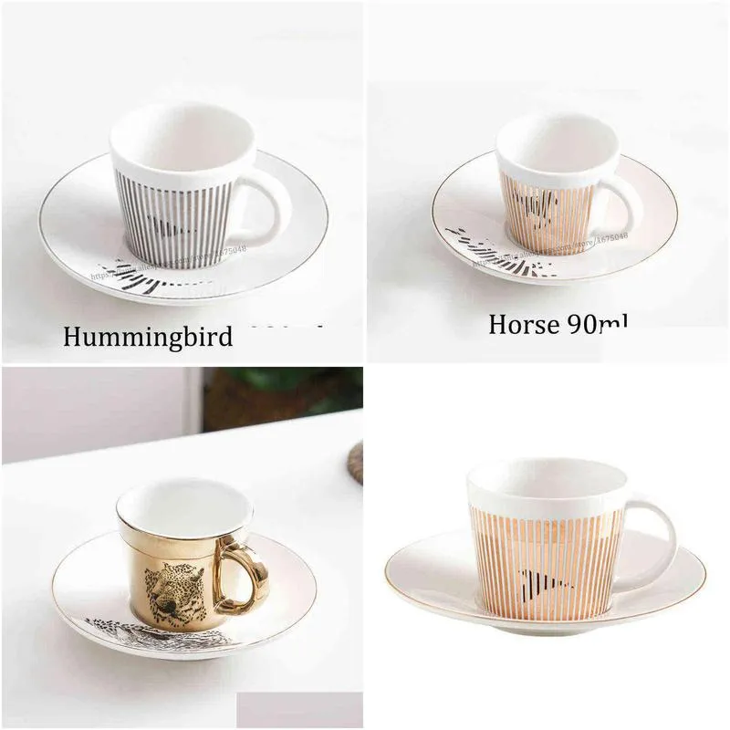 creative horse anamorphic cup mirror reflection cup hummingbird mug luycho coffee tea set with coaster 90ml-220ml y220511