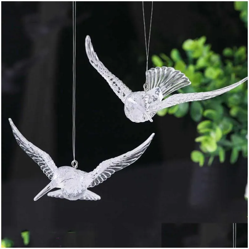 18pcs transparent crystal acrylic bird hummingbird ceiling wall hanging home wedding stage background decoration party ornaments y0730