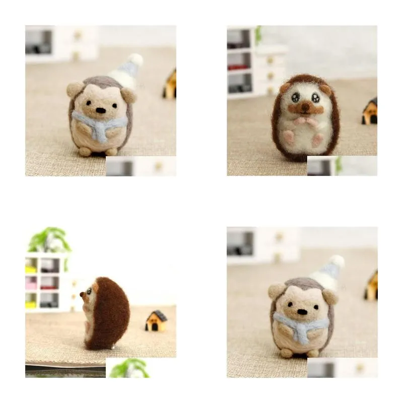 non-finished felt kit creative diy handmade needle beginner animal hedgehog wool needle felted kit no finished gift for her y0816