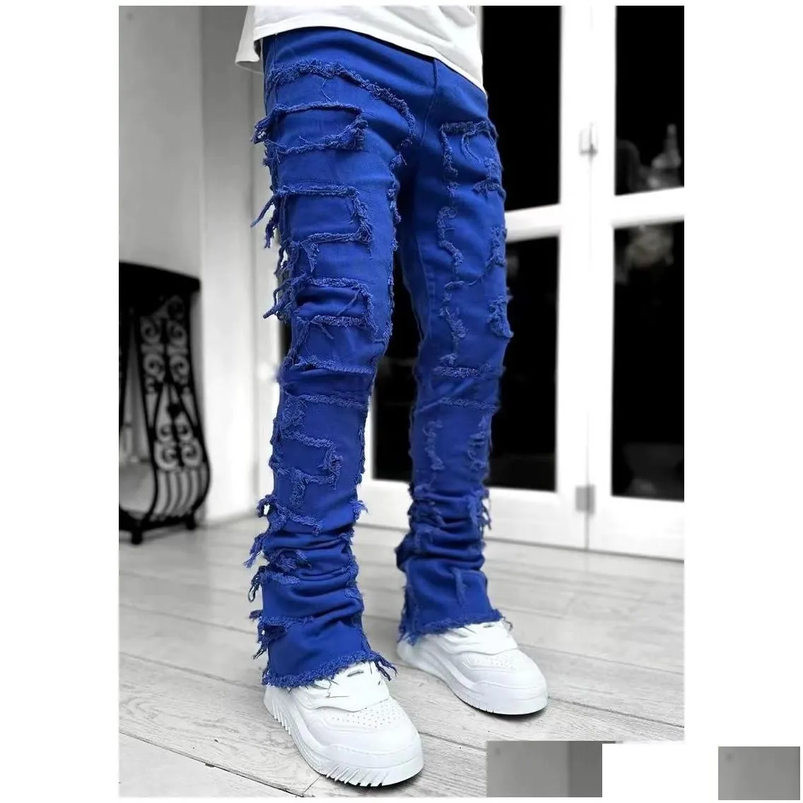 mens jeans 2023 mens torn pants jeans designers jean hombre trousers men embroidery work ripped for tren motorcycle pant drop delive