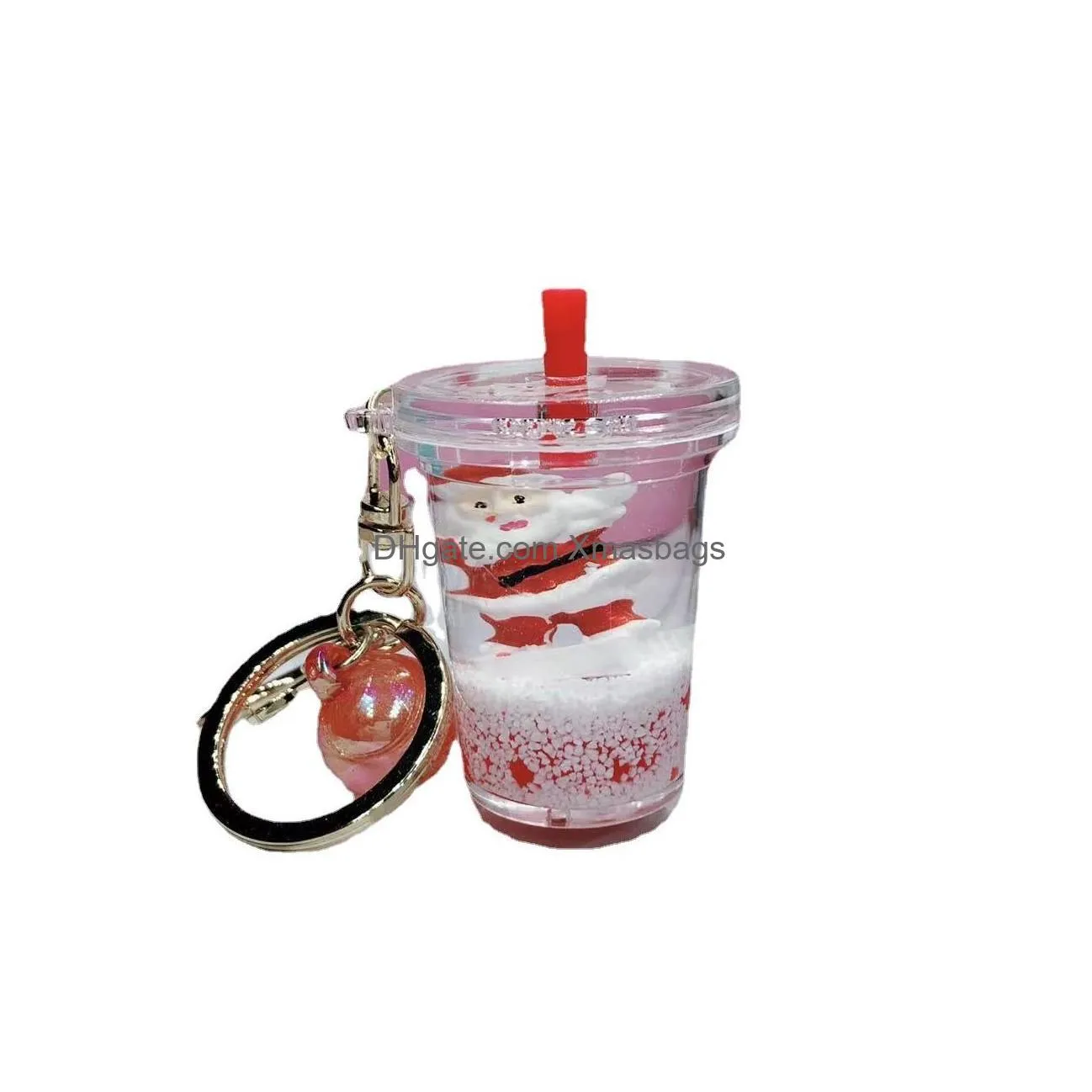 party favor christmas milk tea key chain creative mini coconut drink acrylic sports liquid oil drop jewelry gift