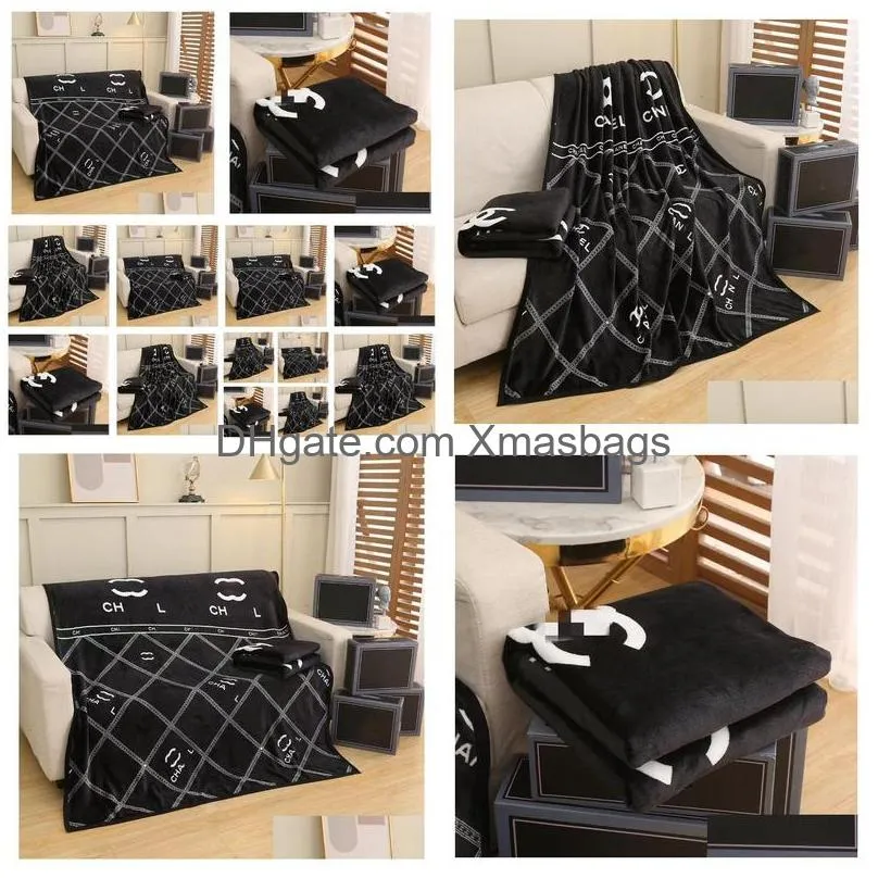 black designer blanket white letter logo leisure travel shawl blanket office air conditioning cover europe plaid blanket gift box decorative