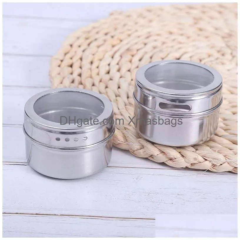 tools magnetic spice jar set ru/en label sticker stainless steel base spices container organizer pepper seasoning jar spray tin inventory