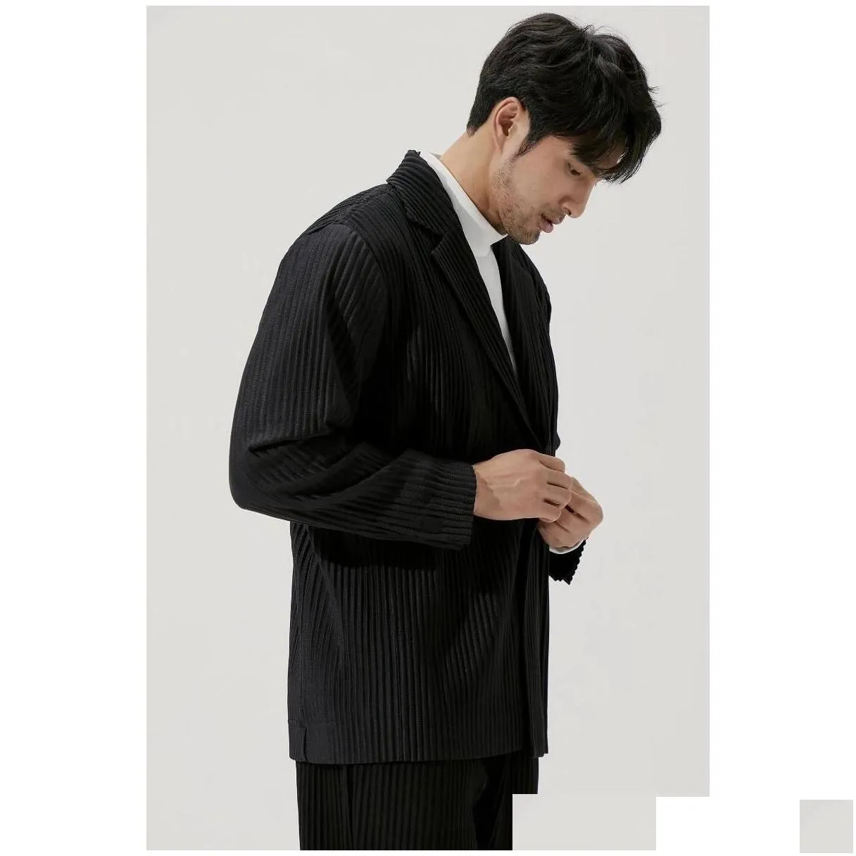 mens suits blazers mens suits miyake men blazer pleated clothing stretch fabric slim fit coat casual blazers jacket drop delivery