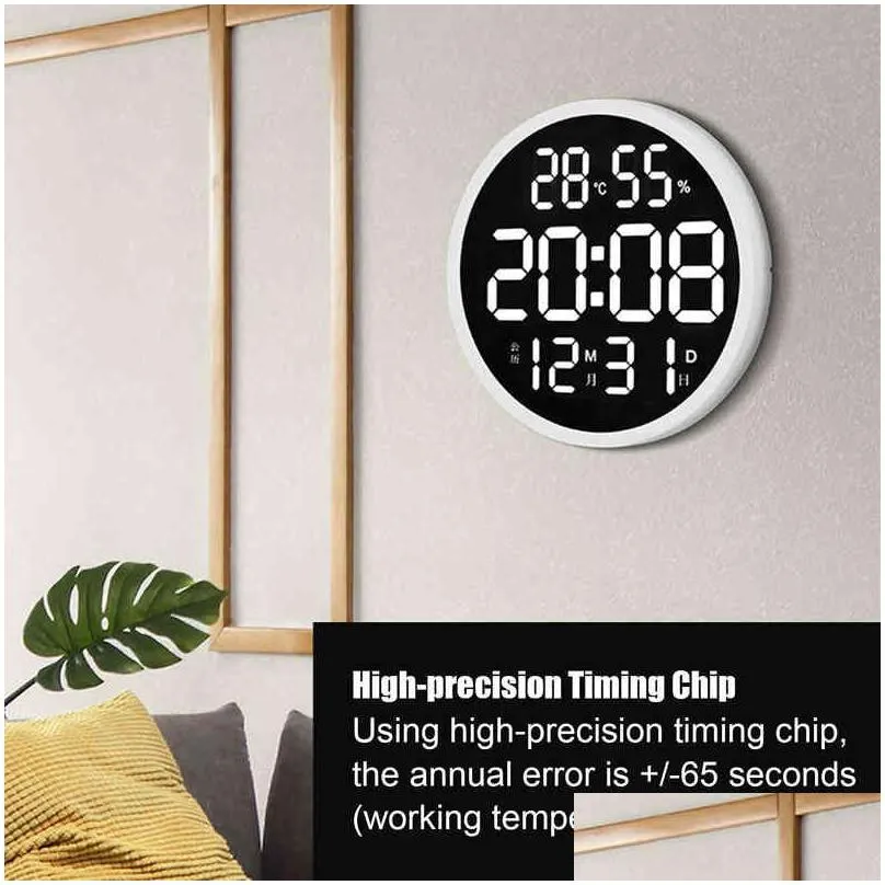 simple wall clock 12 inch round silent electronic clock digital display temperature humidity date calendar clock home decoration h1230