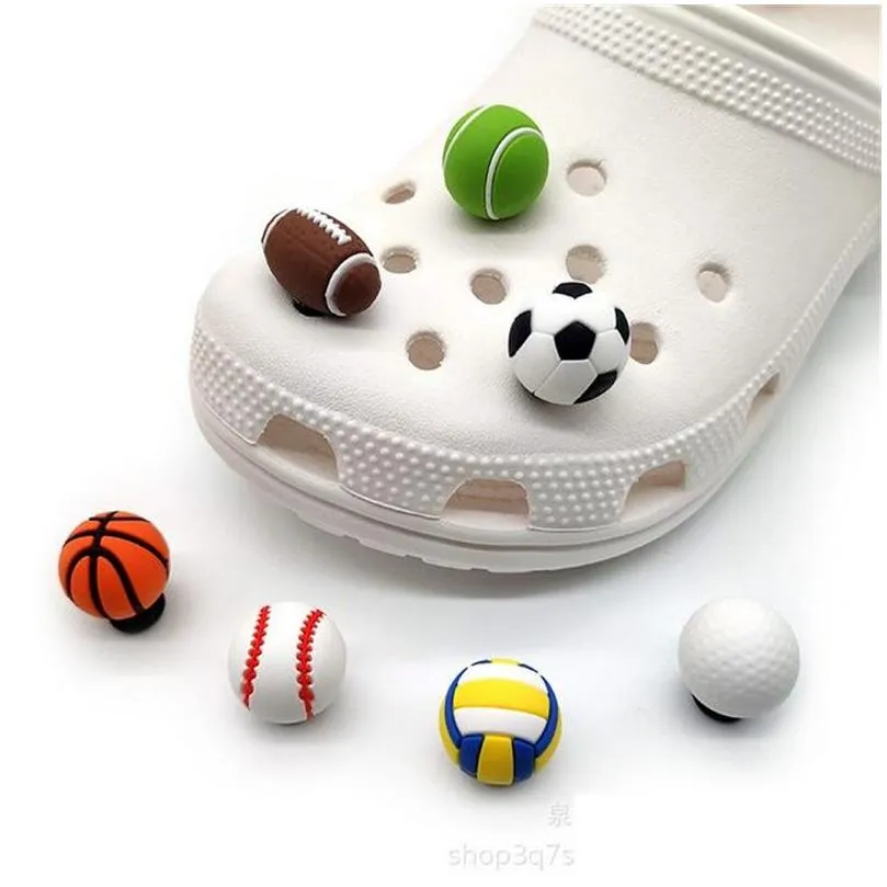 3d sports ball clog charms plastic shoe charm decoration buckle accessories pvc jibitz clog buttons pins