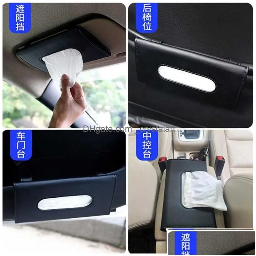 Other Care Cleaning Tools New Car Sunshade Paper Towel Bag Mti - Function Leather Hanging Seat Carton Tissue Box Shade Interior Suppl Dhvzl