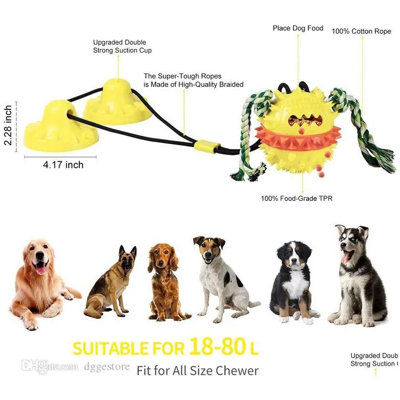 3 color dog toys aggressive chewers double suction cup dogs tug toy pet puzzle chew interactive pets plaything squeaky molar bite ball for teeth cleaning