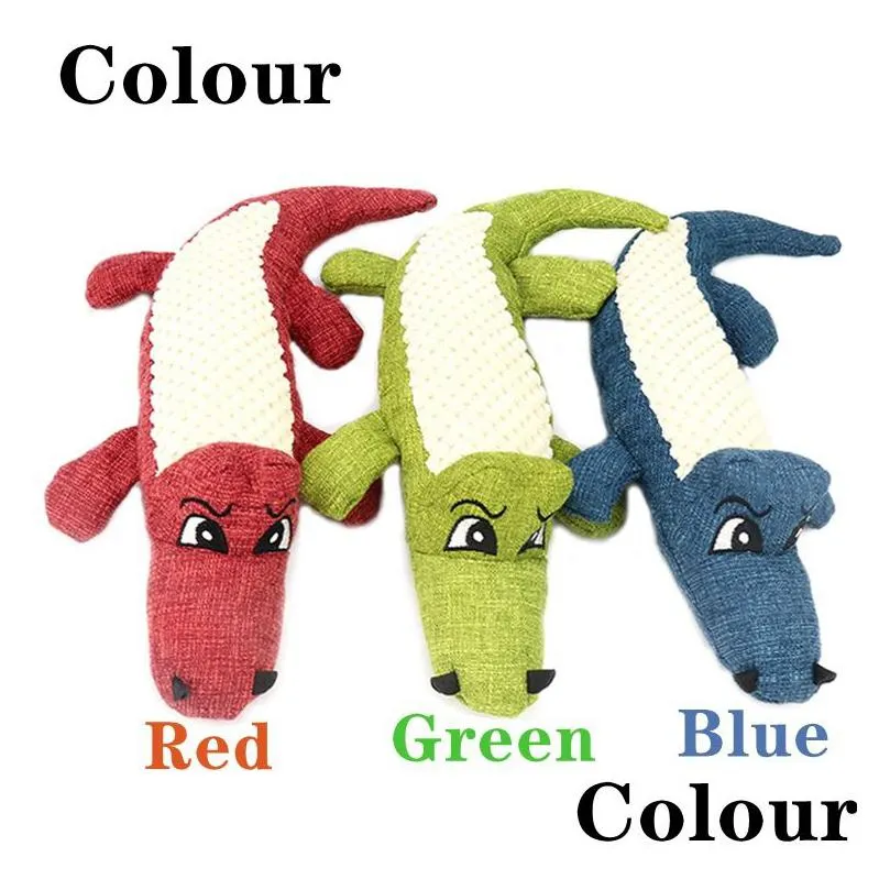 3 colors pet dog toy linen plush animal toys dogs chew squeak clean teeth coy clogodile puzzle blue red green