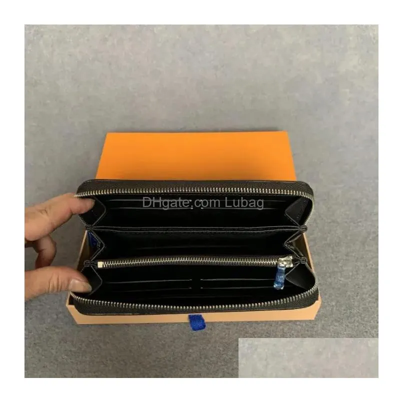 wholesale 6 colors fashion single zipper organizer designer men women leather wallet lady ladies long purse with orange box card 60017