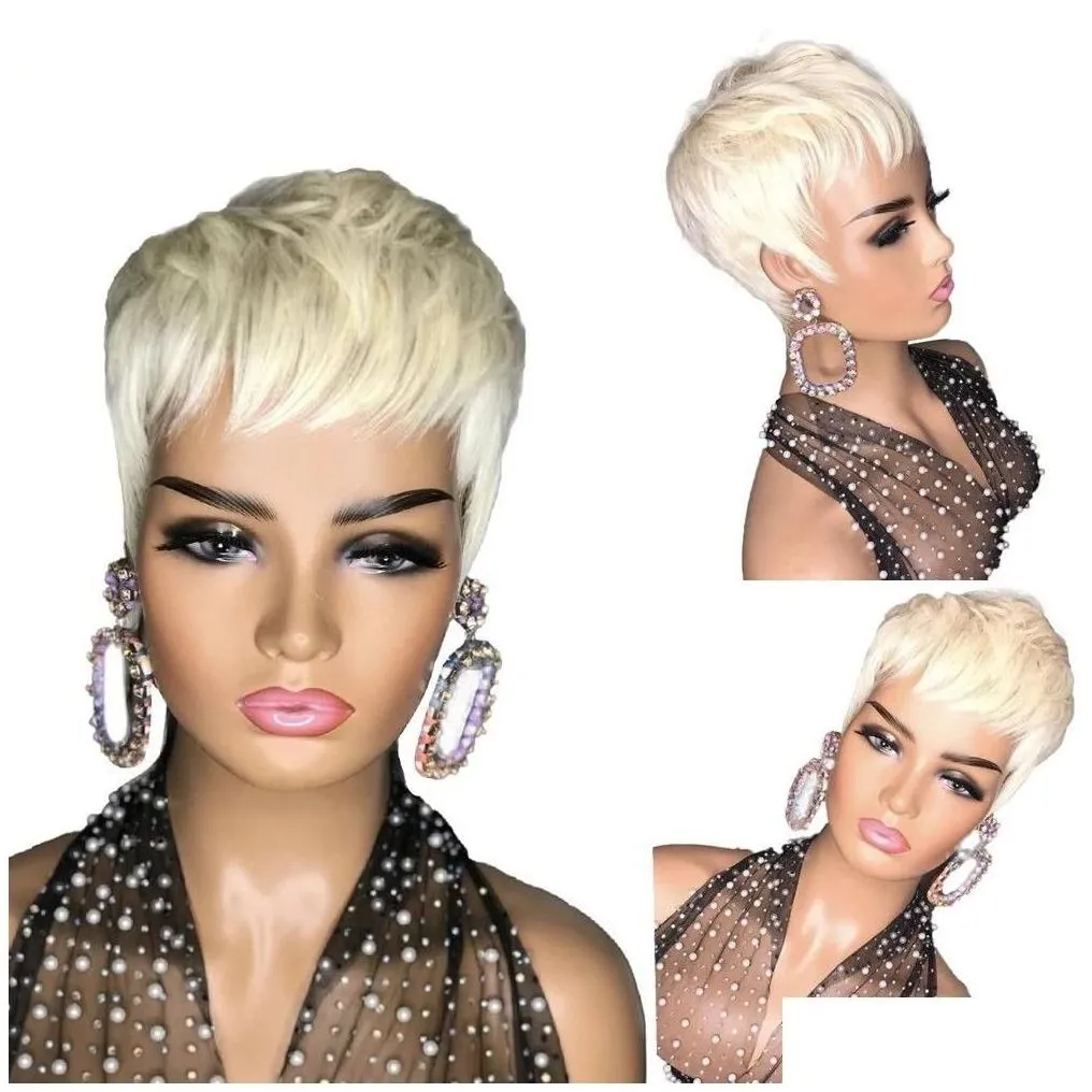 human hair capless wigs short cut pixie wavy indian bob no lace wig with bangs for black women fl hine made drop delivery products