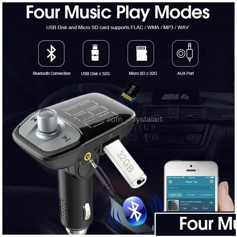 Car Bluetooth Kit Hands Fm Transmitter Mp3 Player Cigarette Lighter Dual Usb Charger6827611 Drop Delivery Mobiles Motorcycles Dh9W1