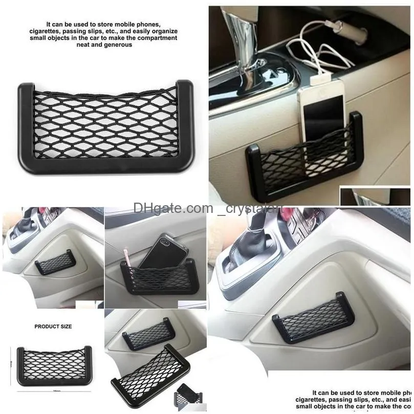 Car Organizer New Seat Side Back Storage Net Bag String Mesh Pocket Stick-On For Wallet Phone Fast Delivery Drop Mobiles Motorcycl Dr Dhgcd