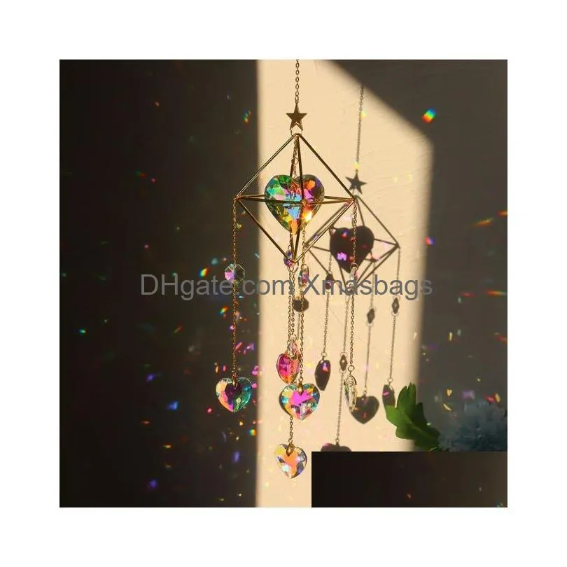 novelty items sun catcher crystal chandelier illuminator rainbow hanging wind chimes home garden decoration inventory wholesale