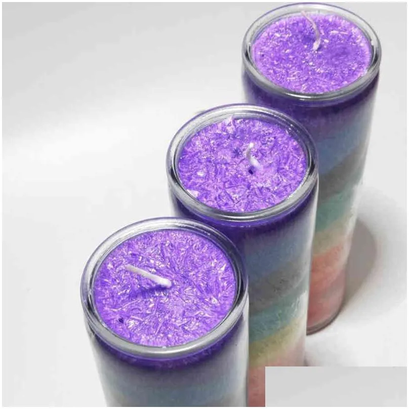 2pcs/lot colorful religious magic candle religious divination glass church candle seven-layer chakra rainbow 3-day votive candle l0323