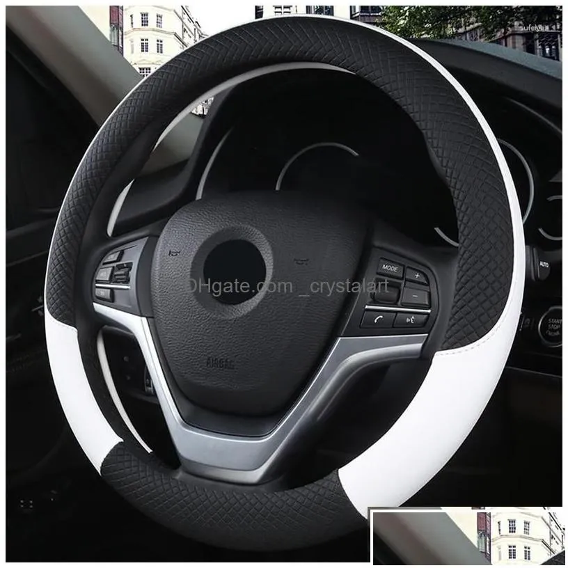 Steering Wheel Covers Steering Wheel Ers Ers 4 Colors Sport Anti-Slip Leather Car Steering-Wheel Er Anti-Catch Holder For Interior Par Dhjhs