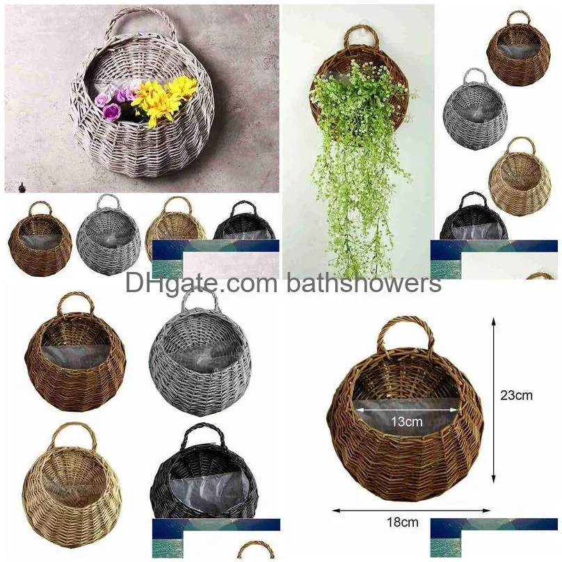 Garden Wall-Mounted Flower Basket Large Size Handmade Rattan Flowerpot Rustic Birds Nest Pot Wicker Hang Drop Delivery Dhnew