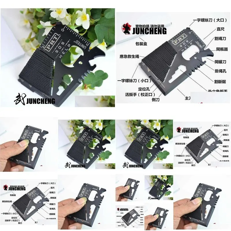 large edc knife card multifunction camping tool 14 function rope wrapping s62d