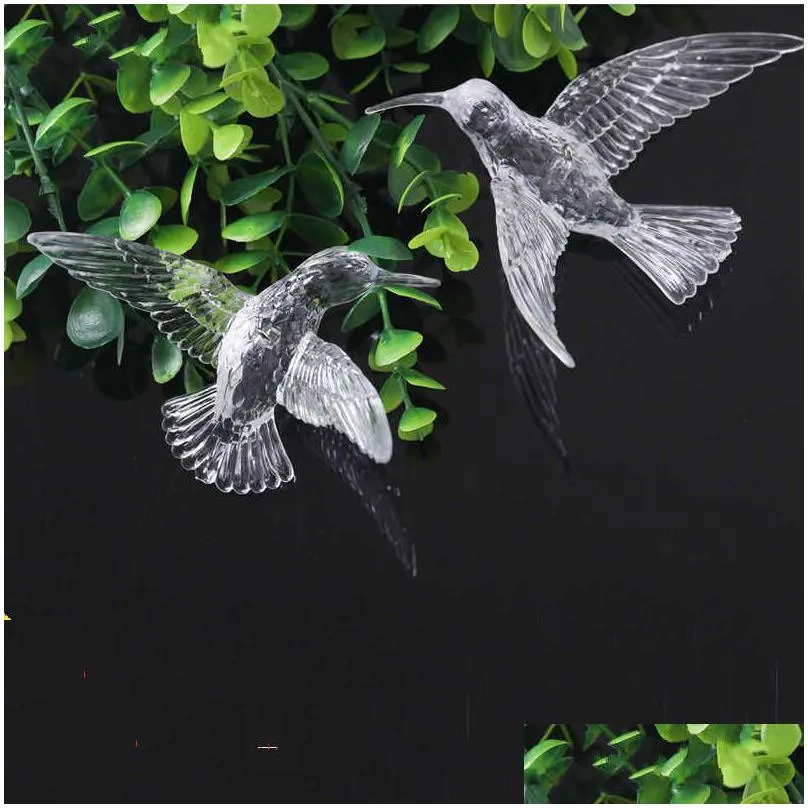 18pcs transparent crystal acrylic bird hummingbird ceiling wall hanging home wedding stage background decoration party ornaments y0730