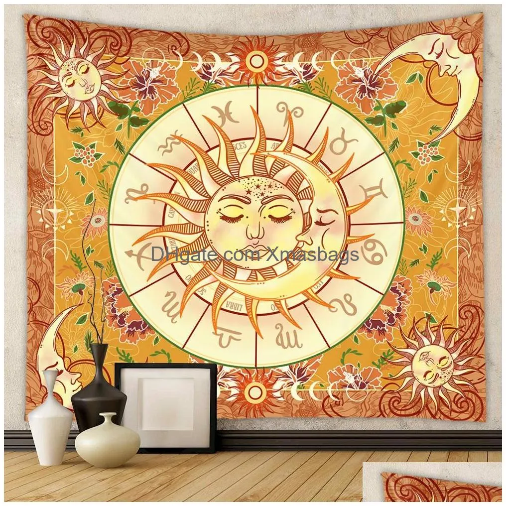 130x150cm mandala tapestry white black sun and moon wall hanging tarot hippie wall tapestrys home dorm pack inventory wholesale