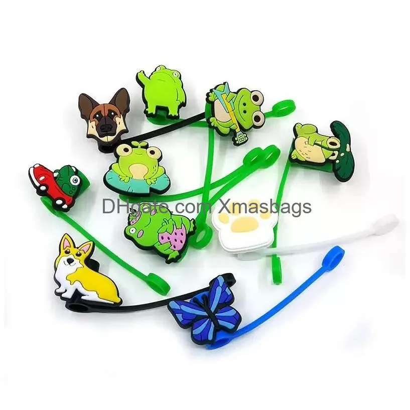 cute animal silicone straw toppers accessory cover charm reusable splash proof drinking dust stopper decorative 8mm straw inventory