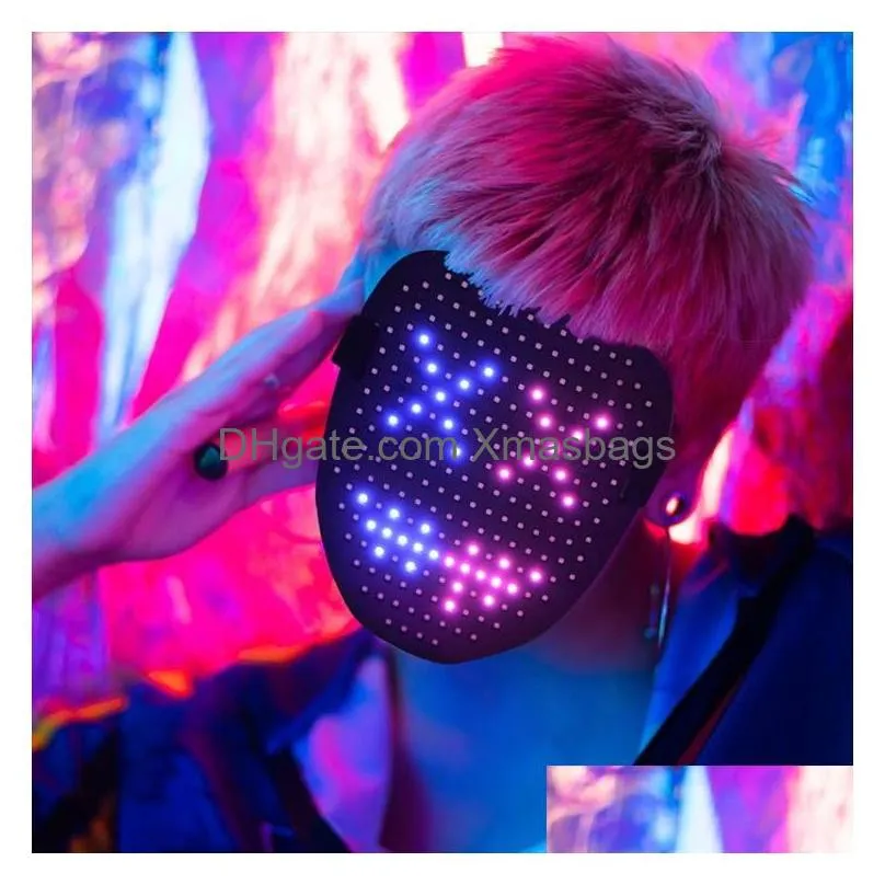 2022 halloween led mask luminous mask 25 dynamic pictures 25 still picturess face-changing induction party dance bar atmosphere propss