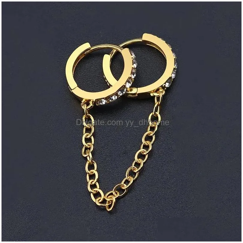 hoop huggie tassel earrings chain asymmetrical drop earring copper long luxury for women men