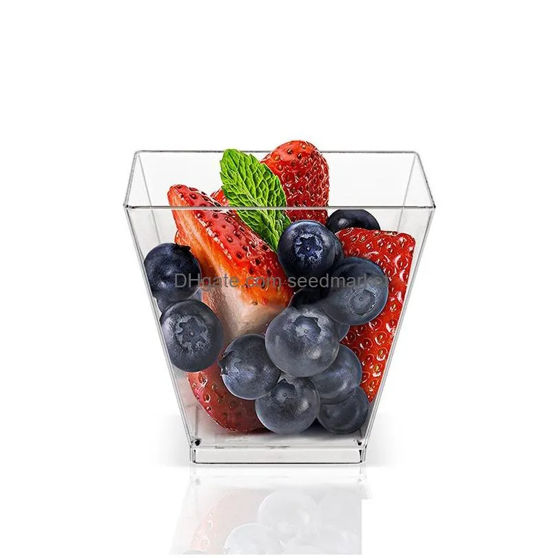 Bowls Disposable Mousse Cup Plastic Transparent Square Pudding Dessert 60Ml Drop Delivery Home Garden Kitchen, Dining Bar Dinnerware Dhxpl