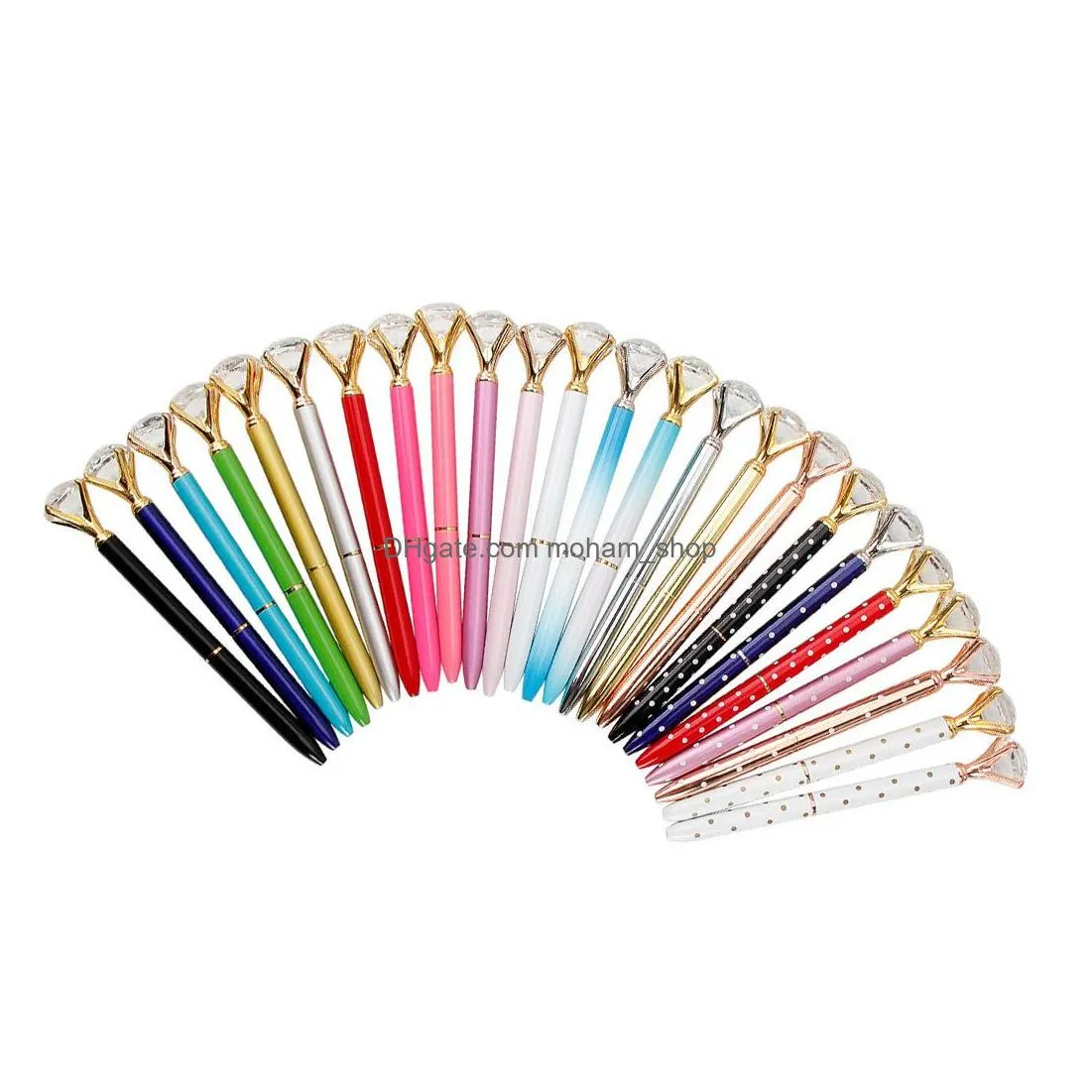 wholesale crystal glass kawaii ballpoint pen big gem ball pens with large diamond fashion school office supplies