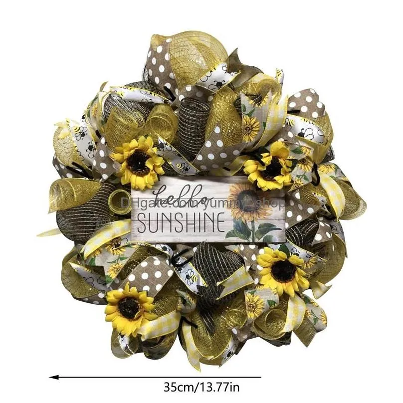 sunflower simulation garland welcome door sign world bee day wreath artificial hanging pendants wedding decor home decoration deco343u