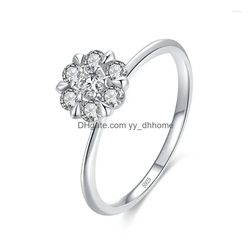 cluster rings cyj european pave clear cz flower s925 sterling silver ring for women birthday party wedding girl jewelry