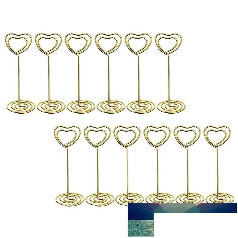 12 pcs rose gold heart shape photo holder stands table number holders place card paper menu clips for weddings