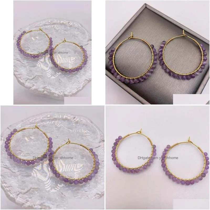 hoop earrings genuine amethyst hoops dangle faceted crystals elegant 14k gold filled hand made wire wrap circle for women