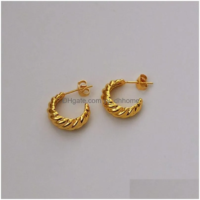 hoop huggie minimalist metallic twisted earring gold alloy twist geometric c-shape open temperament for women statement jewelry