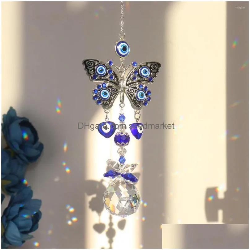 Garden Decorations Blue Evil Eye Crystal Sun Catcher Pendant Prism Ball Ornaments For Window Home Drop Delivery Dhldb