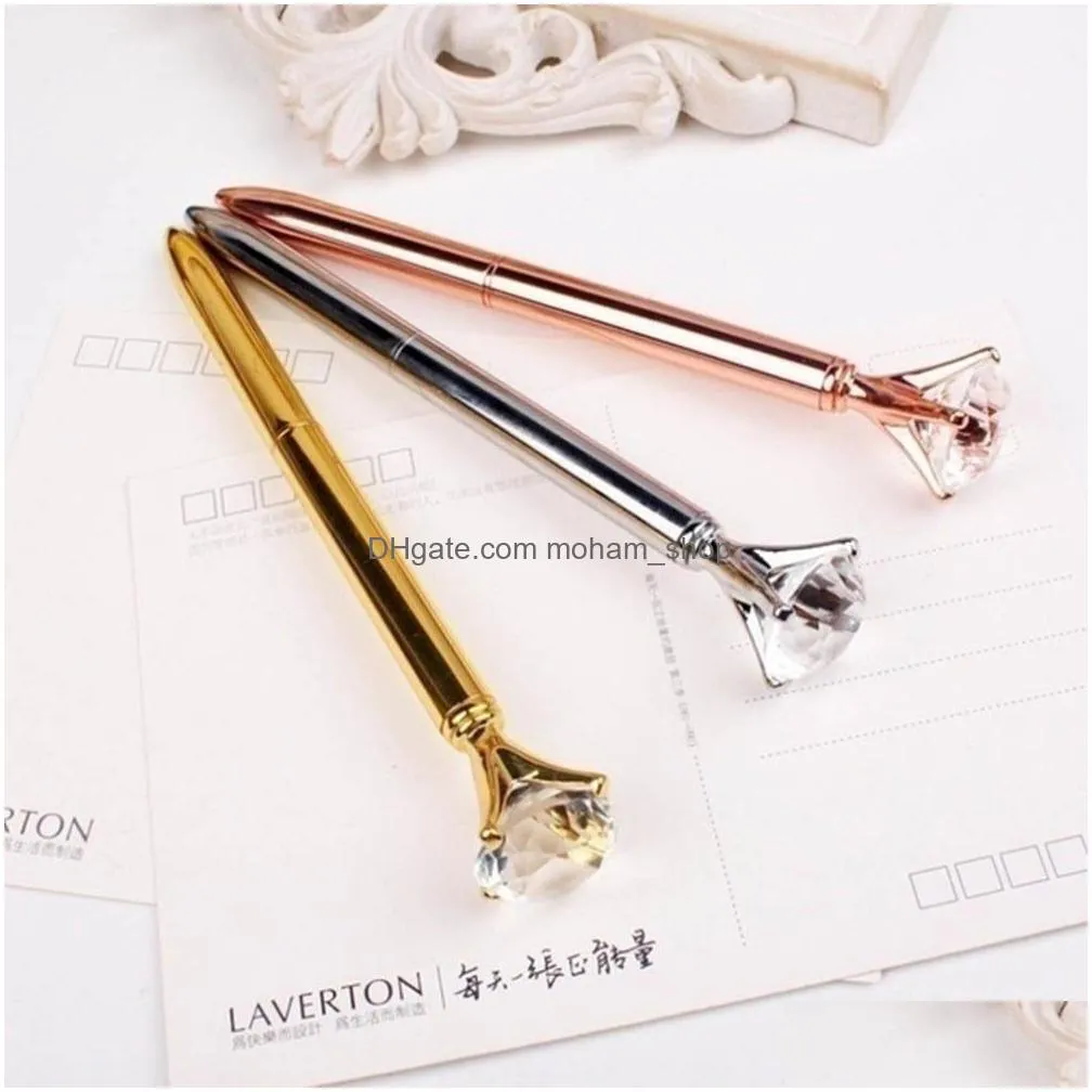 wholesale crystal glass kawaii ballpoint pen big gem ball pens with large diamond fashion school office supplies