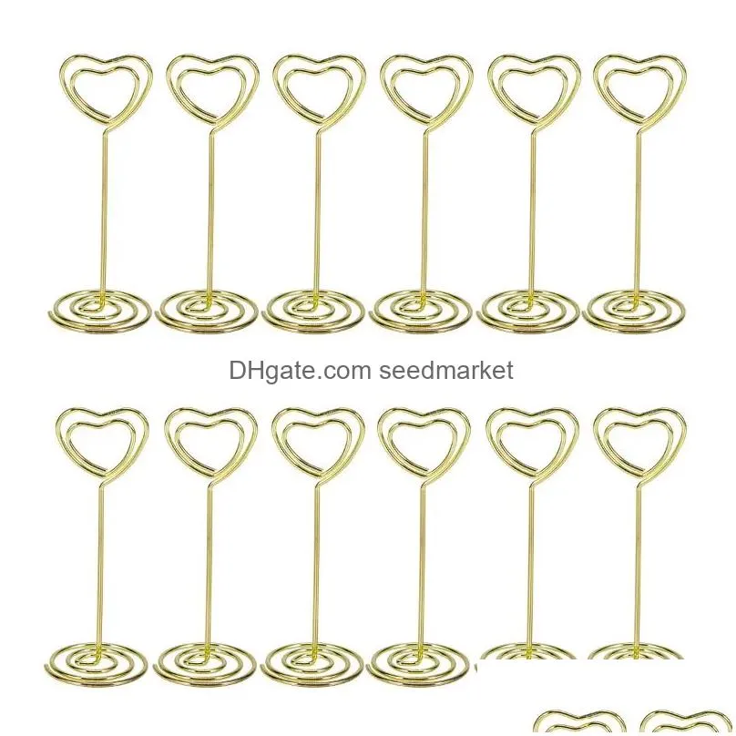 Party Decoration Omz 12Pcs Golden Heart Shape Po Holder Stands Table Number Holders Paper Menu Clips For Weddings Drop Delivery Dhvwd