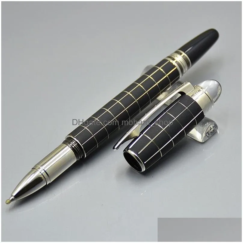 wholesale promotion - luxury writing pen high quality black resin rollerball ballpoint fountain pens stationery office school supplies with serial number and leather