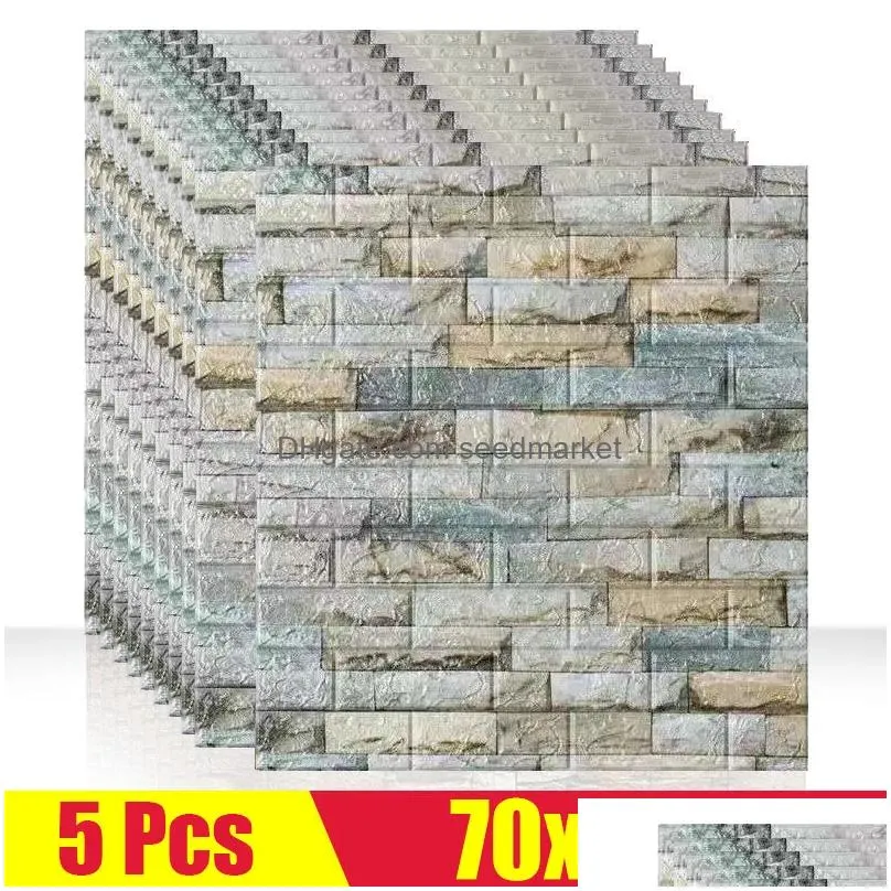 Wall Stickers 5Pcs 3D Brick Sticker Retro Stone Pattern Self-Adhesive Anti-Collision Peel And Stick Wallpaper Foam Panel Diy Drop Del Dhfrg