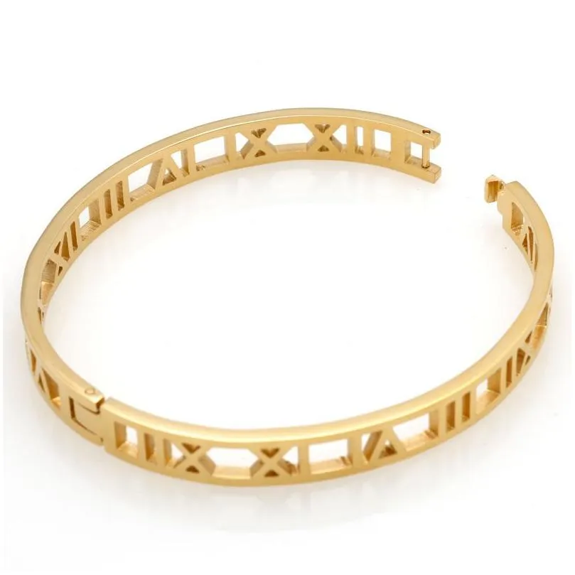 Charm Bracelets Fashion Sier Stainless Steel Shackle Roman Bracelet Jewelry Rose Gold Bangles Bracelets For Women Love Drop Delivery Dhbhn