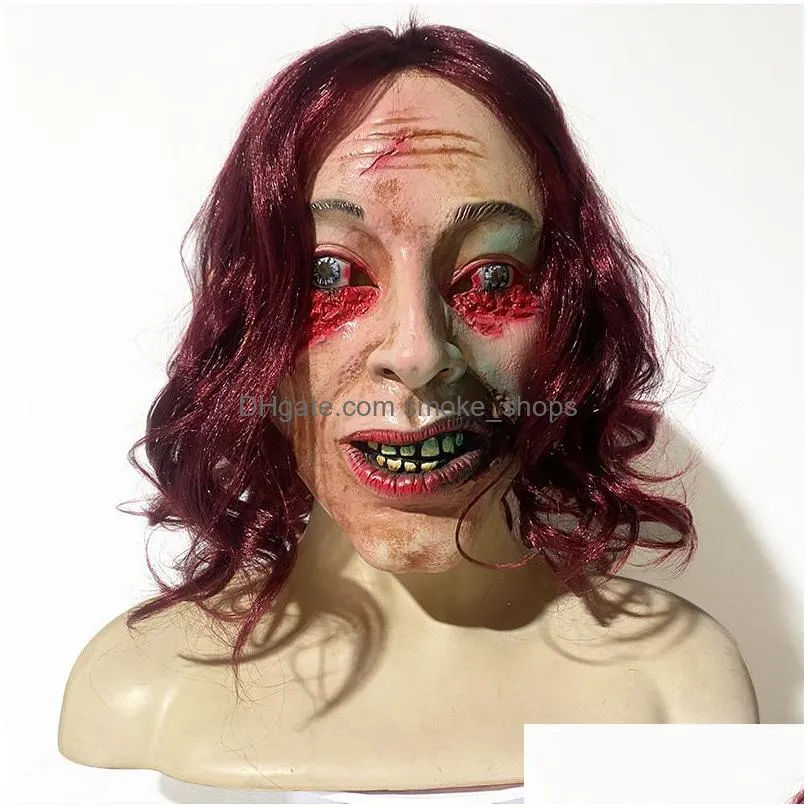 party masks halloween cosplay latex mask women men horrible ghost full face mask with long hair party costume 230824
