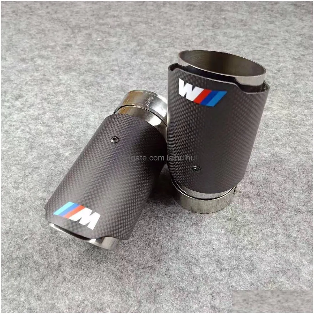 wholesale 1pcs car m logo exhaust pipes matte carbon with stainless steel tips for vw audi benz bmw porsche muffler end pipe