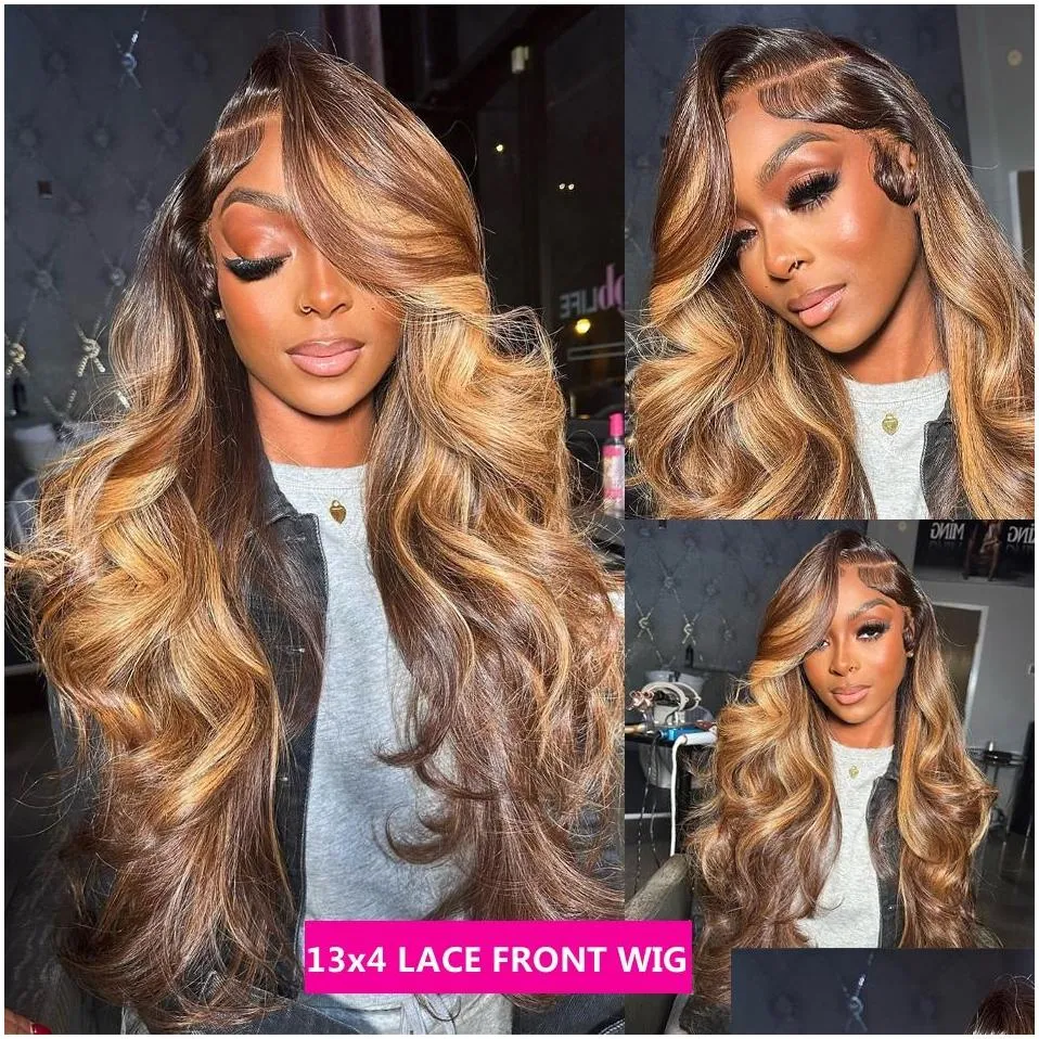 ombre blonde body wave lace front wig 180%density hd highlight wig human hair brazilian glueless wig 360 full lace frontal wigs for