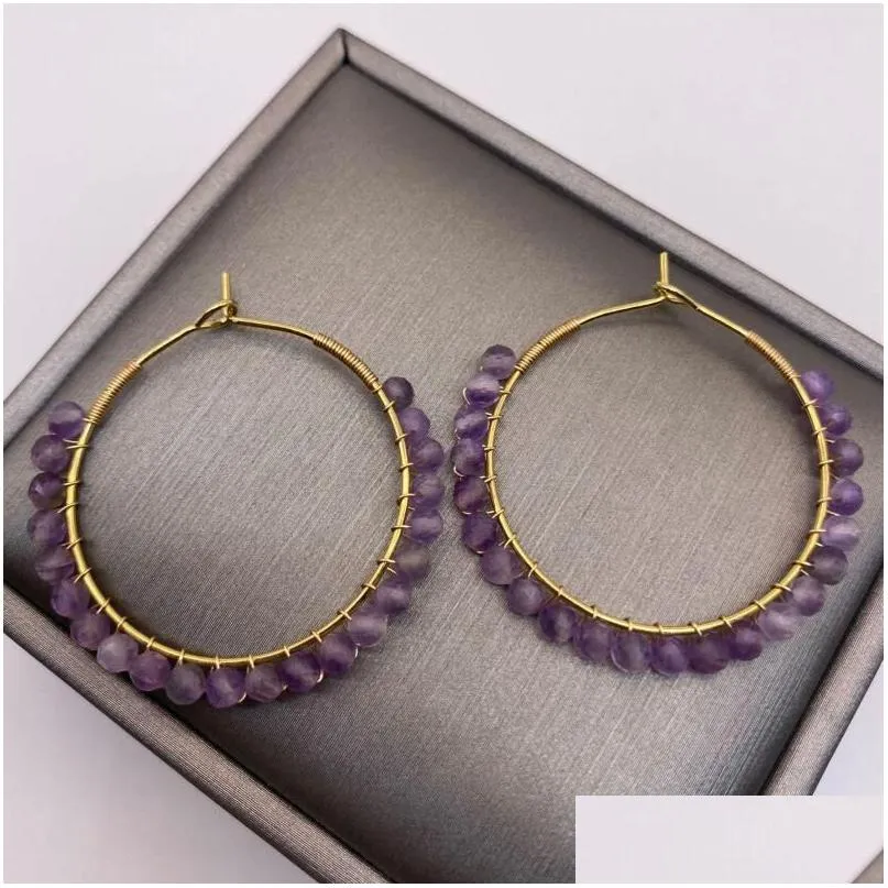 hoop earrings genuine amethyst hoops dangle faceted crystals elegant 14k gold filled hand made wire wrap circle for women