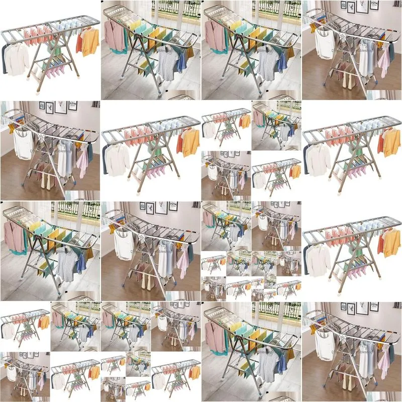 Hangers & Racks Clothes Hanger Floor Folding Indoor Household Stainless Steel Baby Simple Balcony Quilt Drying Drop Delivery Home Gard Dhctn