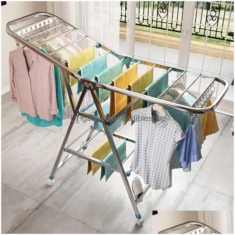 Hangers & Racks Clothes Hanger Floor Folding Indoor Household Stainless Steel Baby Simple Balcony Quilt Drying Drop Delivery Home Gard Dhctn