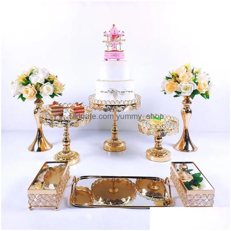 other festive party supplies 8-10pcs crystal cake stand set metal mirror cupcake decorations dessert pedestal wedding display tr331u